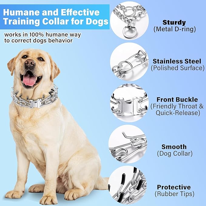 Dog Collar, Adjustable Stainless Steel Collar with Quick Release Buckle for Small Medium Large Dogs (M&L/Neck Girth 14.5"-18.6")