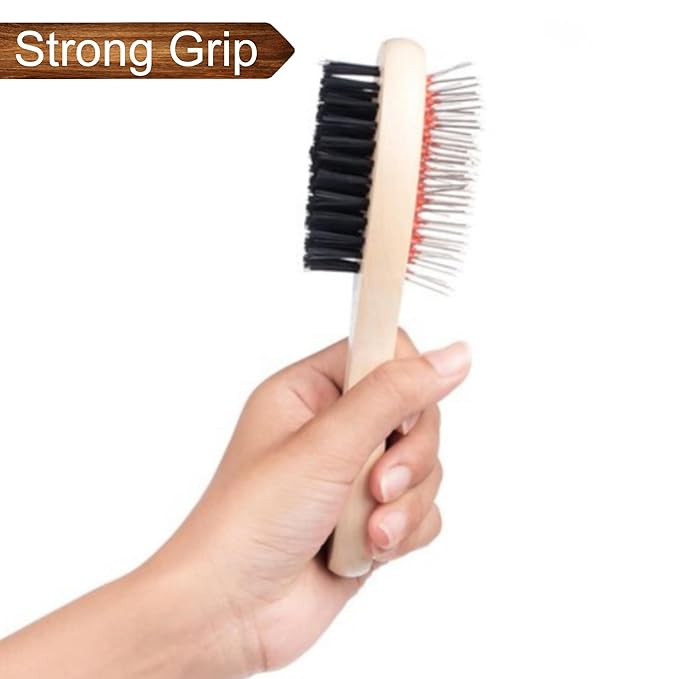 Dog Brush for Grooming Shedding Messaging & Cleaning for Long and Short Haired Dogs, Cats | 2 in 1 Pin & Bristle Soft Pet Hair Double Sided Dog Brush for Cleaning Loose Fur & Dirt (Size Small 17cm)