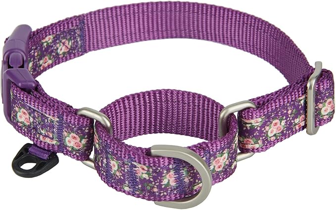 Martingale Dog Collar,Floral Pattern,with Safety Quick Release Buckle,Escape-Proof Anti-Pull for Small Dogs(Purple Floral,S)