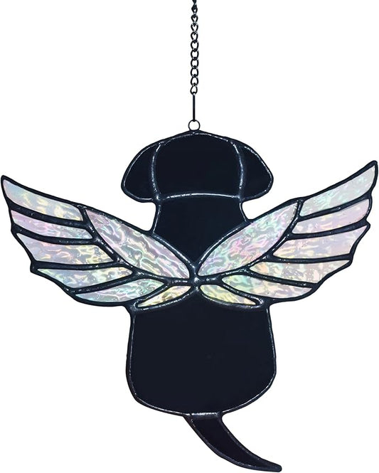Stained Glass Rainbow Wing Angel Dog Memorial Gift for Loss of Dog Bereavement (Black)