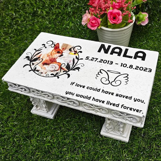 Personalized Memorial Bench for Pet Human, Custom Pet Memorial Stone with Colorful Photo, Pet Grave Marker Dog Headstone Cat Tombstone, Loss of Pet Gifts, Memorial Garden Plaque