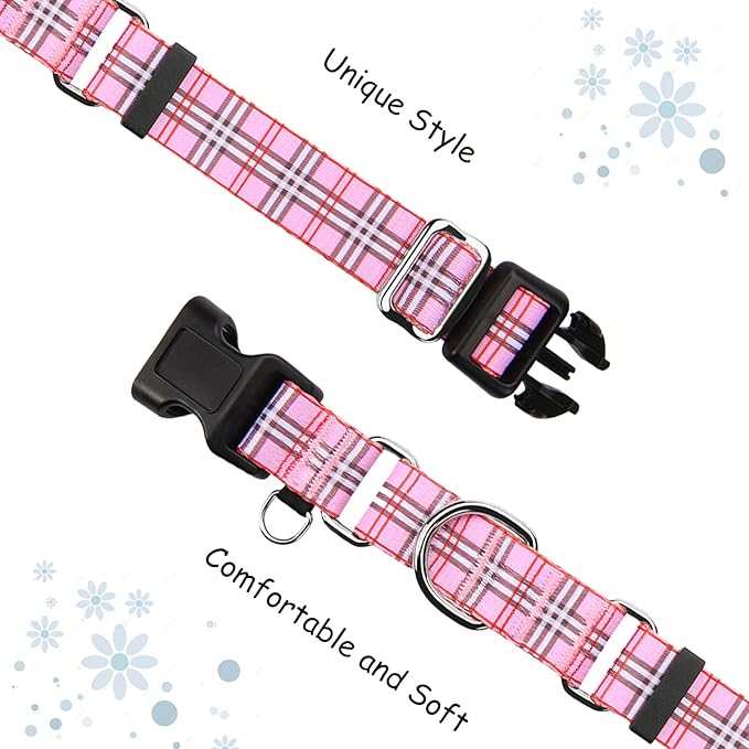 Martingale Collar with Quick Release Buckle Cute Girl Female Training Dog Collars (Pink Plaid, Large)