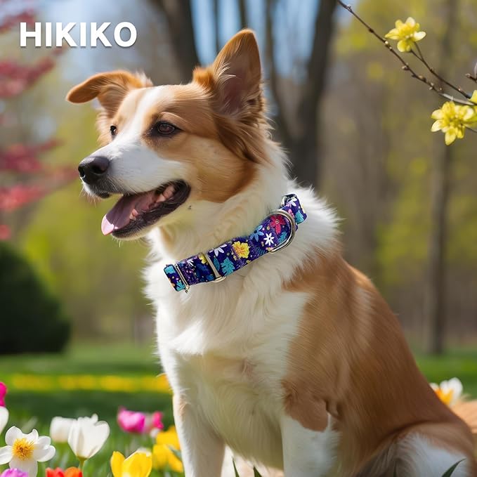 Hikiko Martingale Collar for Dogs with No Buckle Flower Dog Collars Pretty Cute Purple Dog Collar for Large Dogs,Colourful Blossoms,L