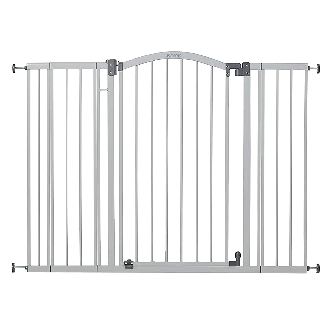 Summer Infant Extra Tall & Wide Safety Pet and Baby Gate, 29.5"-53" Wide, 38" Tall, Pressure or Hardware Mounted, Install on Wall or Banister in Doorway or Stairway, Auto Close Walk-Thru Door - Gray