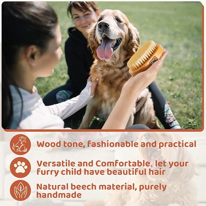 Suclain 2 Pcs Soft Dog Brush Boar Bristle Pet Brush for Short Haired Puppy and Cats with Band, Reduce Shedding, Dog Reduces Stress and Easy to Hold on Your Wrist, Ideal Grooming Supplies