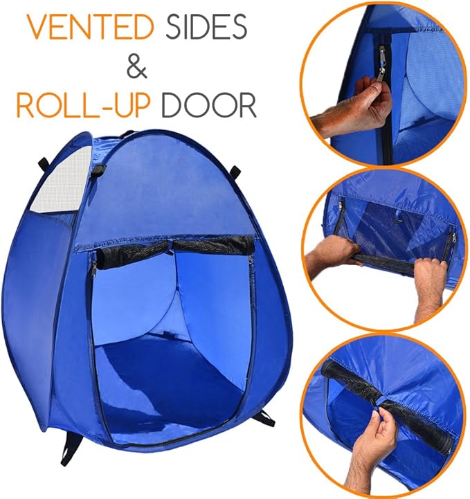 Pop Up Pet House in a Bag for Portable Play Pen or Kennel Tent with 3 Net Windows and Zipper Door for Shade, Shelter and Safety Perfect for Dog, Cat, Rabbit + More!