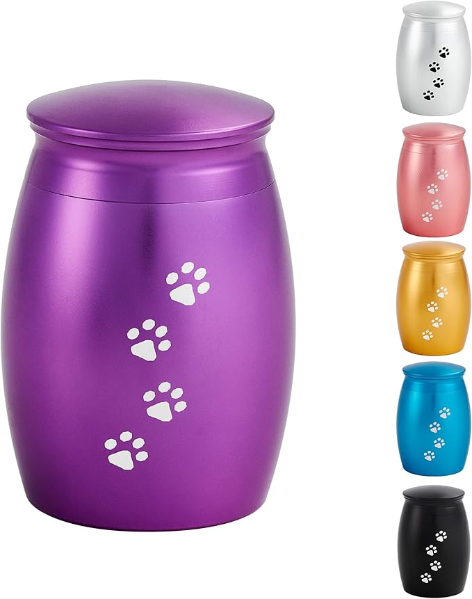 Small Cremation Urns for Dog or Cats Ashes,2.67 Inches Mini Puple Keepsake Urns for Pet Ashes with Paw Print
