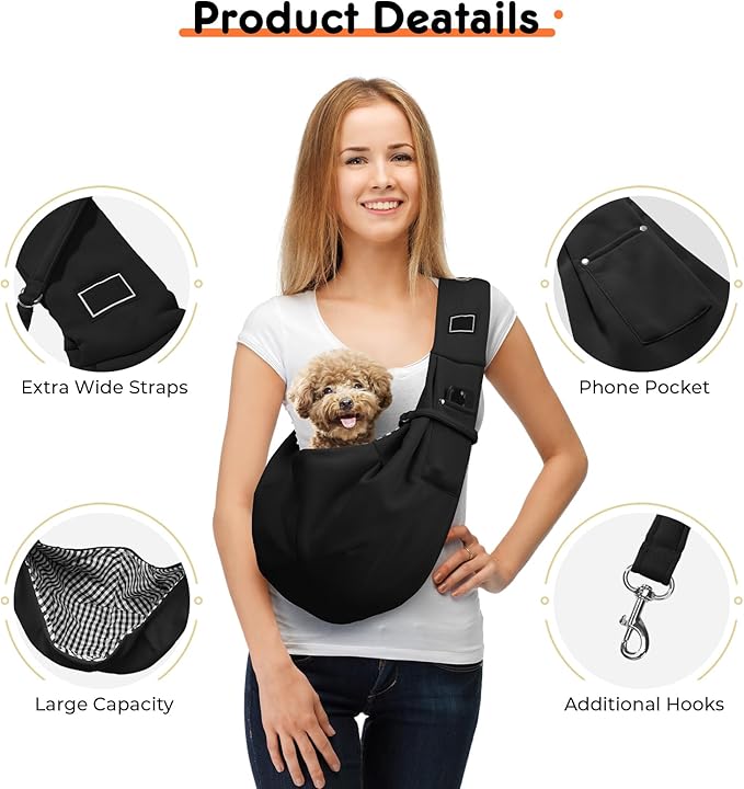 Hands-Free Dog Sling Carrier for Small Pets (5-15 lbs) - Adjustable Ergonomic Chest Carrier, Anti-Slip Design with Breathable Mesh - Reduce Back Pain & Pet Anxiety