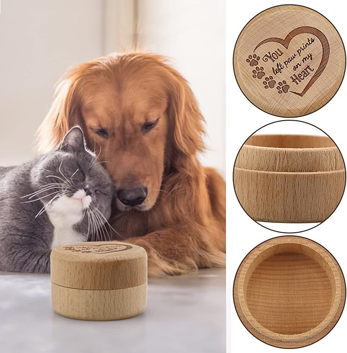 Dog Memorial Box for Loss Pet Wooden Keepsake Box with Pet Paw Engraving Ashes Or Hair Case Urn Memorial Gift(Brown)