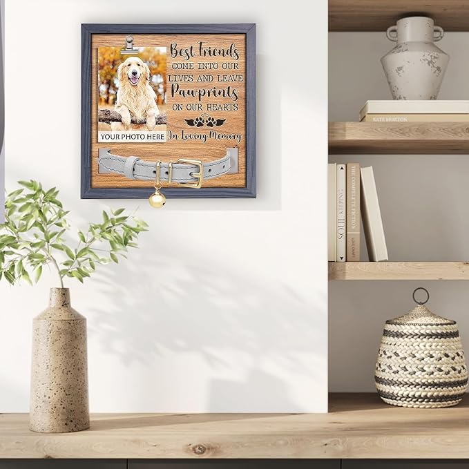 Pawfect House 9x9 IN Natural Wood Pet Memorial Picture Frame, Dog Memorial Gifts For Dog, Best Friends Come Into Our Lives, Dogs Passing Away Gifts, Pet Loss Sign, Sympathy Keepsake