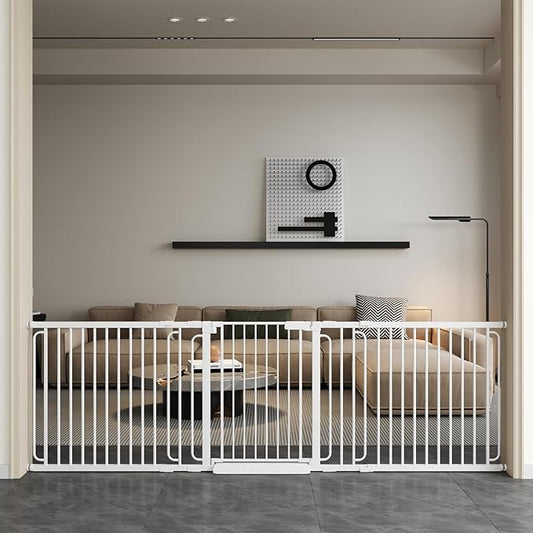 Extra Wide Baby Gate with Door 85.7-101.5 Inch Pressure Mounted, Auto Close Child Baby Gates for Doorways No Drill, Walk Through Dog Gate Indoor for The House, White