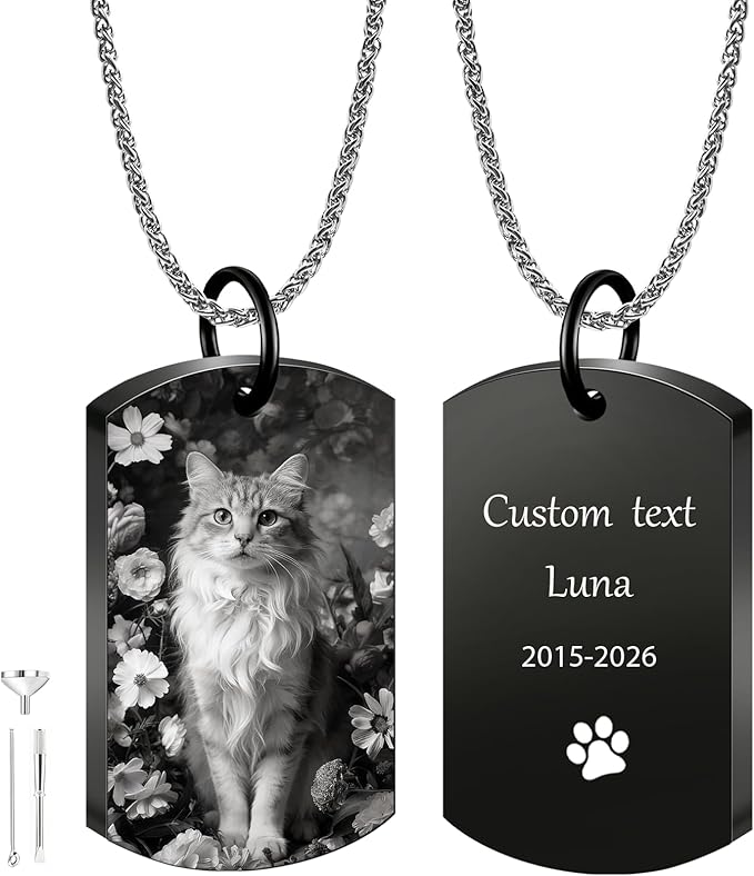 QYH Personalized Dog Ashes Necklace – Custom Pet Ashes Necklace with Photo Text, Keepsake for Dog Loss (Black-JG)