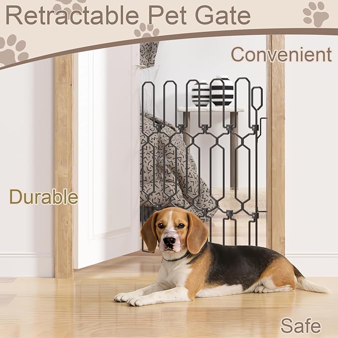 Retractable Metal Dog Gate for Front Doors & RVs, 25.5" Wide 30.7" Tall Bite-Proof Pet Dog Barrier, Space-Saving Wall-Mounted Front Door Gate for Indoor Use