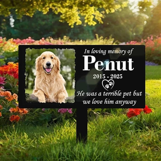 Personalized Metal Pet Grave Markers Dog, Memorial Dog Plaque, Waterproof Dog Grave Markers Outdoor for Memorial Yard, Customized Grave Markers for Dogs with Photo
