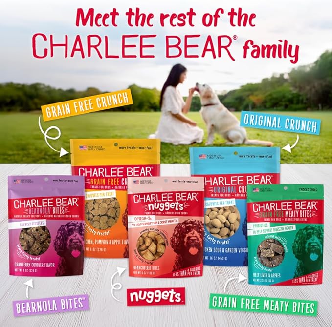 Charlee Bear Original Crunch Dog Training Treats, Turkey Liver & Cranberries, 3 Calories Each, Low Calorie Natural Rewards for Puppies to Adult Dogs, Made in USA, 16 oz (3-Pack)