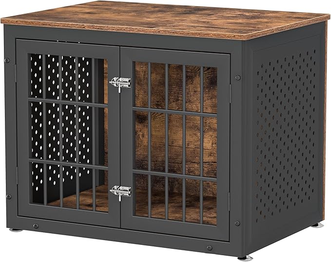 32" Heavy Duty Dog Crate Furniture for Small and Medium Dogs, Metal Kennel for High Anxiety Dogs, Chew Proof Pet Cage Indoor, Decorative Dog Kennel End Table