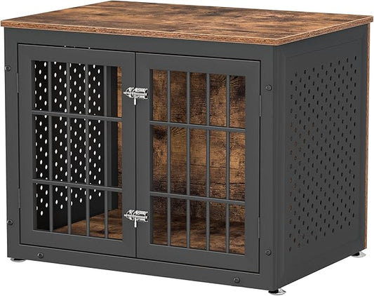 32" Heavy Duty Dog Crate Furniture for Small and Medium Dogs, Metal Kennel for High Anxiety Dogs, Chew Proof Pet Cage Indoor, Decorative Dog Kennel End Table