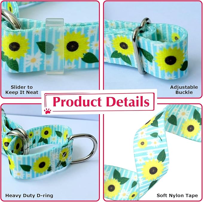 Martingale Dog Collar for Small Dogs，No-Slip Escape Proof Choke No Pull Sunflower Dog Collar for Male and Female Dogs for Walking Running Training -M