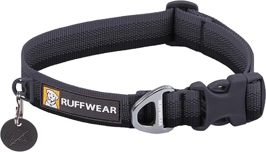 Ruffwear, Front Range Dog Collar, Adjustable Tubelok Webbing, Lightweight, Side Release Buckle, Aluminum V-Ring, Durable for Everyday Use, Basalt Gray, 14"-20"
