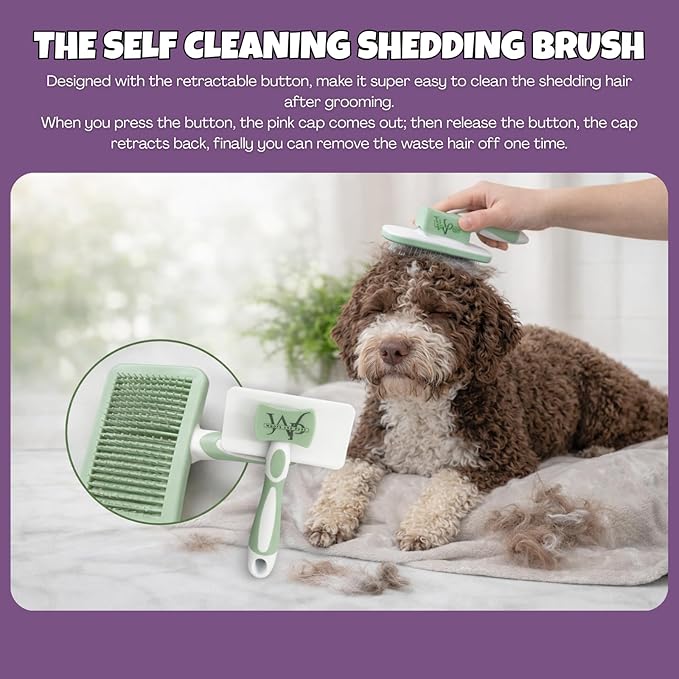 2 Pcs Self Cleaning Deshedding Dog Brush & Bath Brush - Skin Friendly Shedding Grooming Tool For Dogs, Cats And Puppies, Premium Pet Supplies, Green