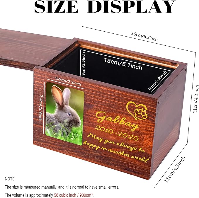Custom Pet Wood Urn with Print Name Date and Text, Personalised Wood Pet Urn/Ashes Casket with Photo Slot, Custom Pet Urn Souvenir Wood Box for Dog Cat Rabbit and Bird (Print)