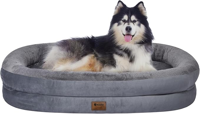 Orthopedic Washable Large Dog Bed: Waterptoof Dog Bed with Bolsters - Removable Cover Orthopedic for Large Sized Pet- Non-Slip, Dark Grey, 48" L x 35" W x 7.5" Th