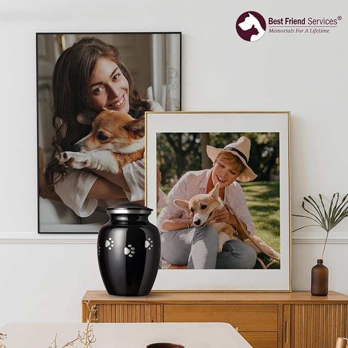 Ottillie Paws Legacy Series Pet Urn for Dogs, Handmade Aluminum Memorial Cremation Urn (X-Large - Pets up to 170 lbs, Ebony, Horizontal Pewter Paws, XL - Pets up to)