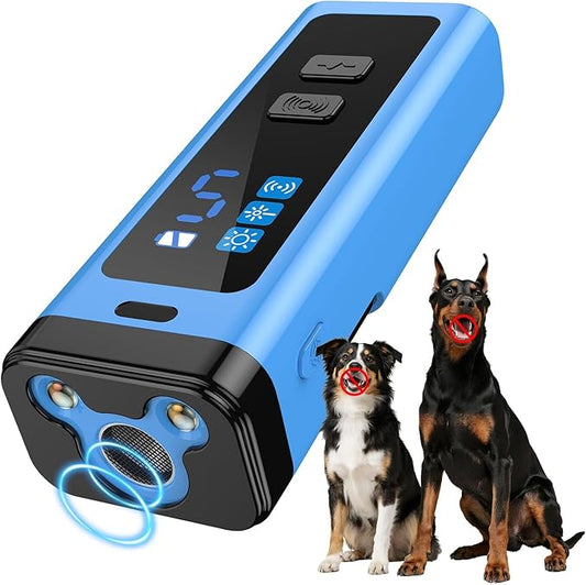 SAMULE Ultrasonic Dog Bark Deterrent Device 30 FT Handheld Anti Barking Control Device LED Barkshield for Dogs Puppy Training Tools with 5 Modes & USB-C Rechargeable for Indoor Outdoor