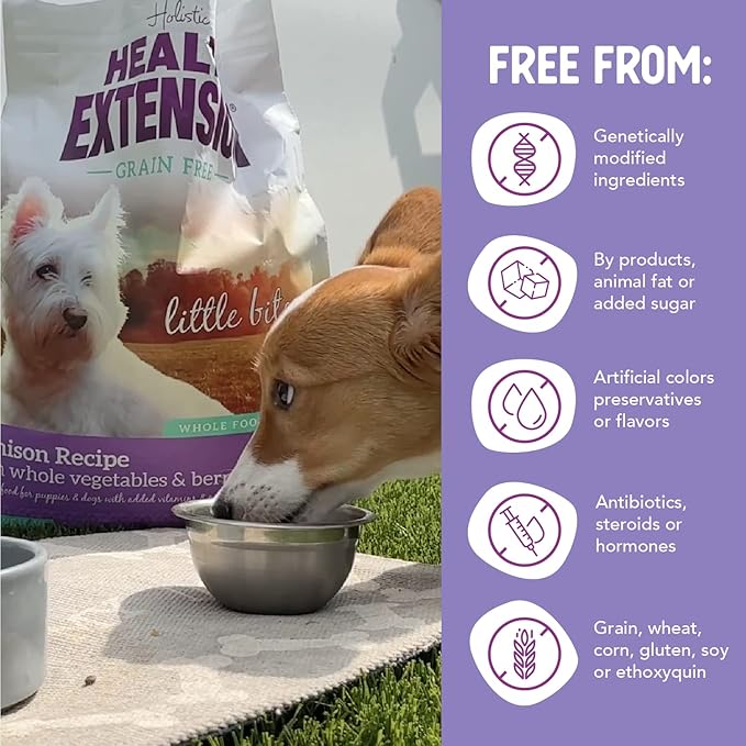 Health Extension Grain Free Venison & Sweet Potato Little Bites Small Kibble Formula with 30+ Superfoods Lean Protein, and Probiotics for Teacups, Toys & Miniature Dogs (3.5 lb)