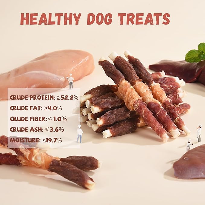 Multi-Flavor Dog Treats Beef Liver, Chicken, and Duck Wrapped Rawhide Sticks, High Protein Grain Free Long Lasting Dog Jerky Chews for Small Medium Large Dogs, 10.6 oz