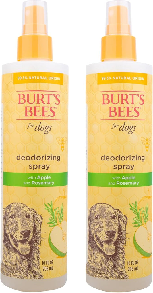 BURT'S BEES FOR PETS Deodorizing Spray for Dogs with Apple and Rosemary, 99.7% Natural Origin Formulas, Waterless Canine Cleanser - Gentle Dry Shampoo for Pups, 2pk, 10 oz