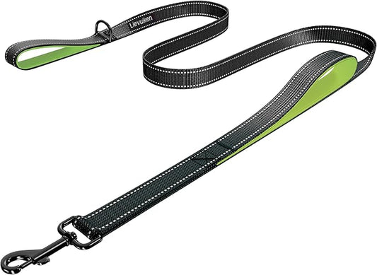 Dog Leash 5ft Long, Double Handle Dog Leash for Safety Control Training, Heavy Duty Dog Leads with Traffic Padded Handles, Reflective Leashes for Small Medium Large Dogs(5ft, Black Green)