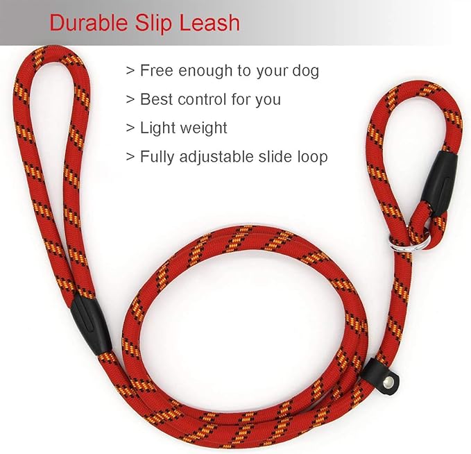 Red Brand 5 FT Adjustable Nylon Dog Rope Leash for Small Medium Dogs 10-80 lb Walking