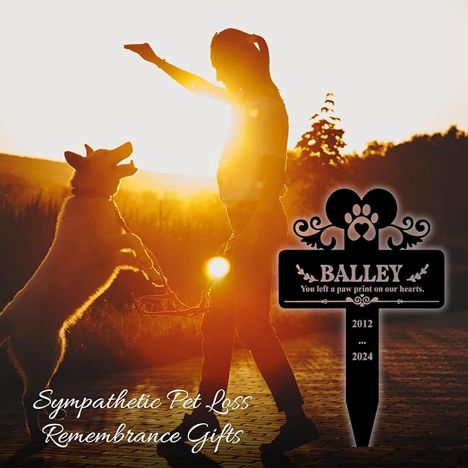 Custom Pet Name Dog Memorial Metal Cross Grave Marker, Sympathetic Grave Marker Pet with Wings Memorial Plaque, Personalized Dog Metal Garden Stake for Cemetery Yard, Outdoor Memorial Sign