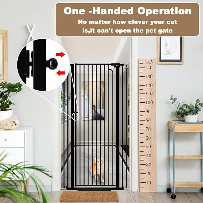 57" Extra Tall Pet Gate for Cats Dogs-29.5"-38.5" Extra Wide Cat Gate for Doorways and Stairs-1.37" Ultra Narrow Spacing Pressure Mounted Dog Gate with One-Handed Operation(29.5"-38.5")