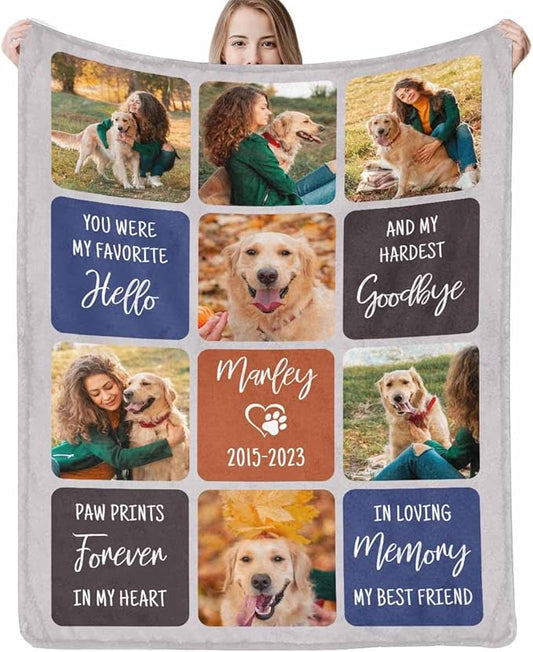 Artsadd Pet Memorial Gifts for Dogs Cats-Personalized Dog Memorial Blanket with Photos and Name-in Loving Memory Gifts for Loved Ones Lost-Custom Remembrance Gifts Blankets for Pets Lover