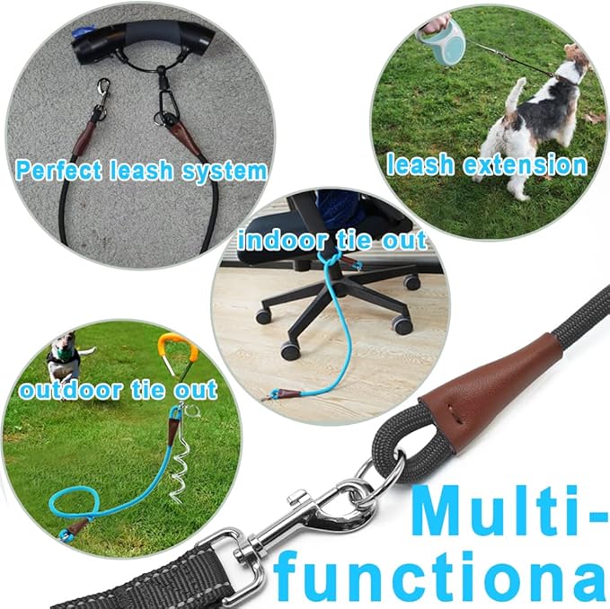 No Handle Dog Leash 3/6 FT, Dog Tether Training Lead Tie Down, Extension Rope for Exercising, Car, Bicycle, Outdoor, Running, Walking (6FT X 1/2inch)