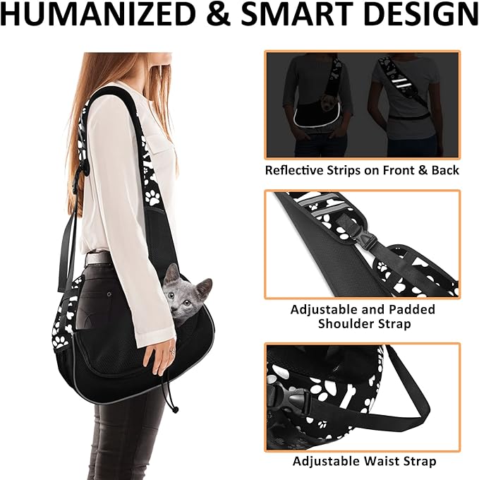 Small Dog Sling Carrier Puppy Sling Travel Cat Carrier Dog Carrying Bag Pet Carrier for Small Dogs Below 5 lbs Pet Supplies Cute Black