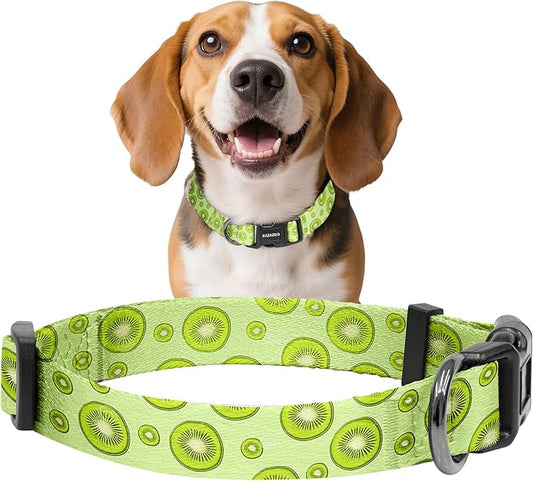 Kazazoo Dog Collar Cute and Soft Nylon Puppy Collar for Boy and Girl, Adjustable Dog Collars for Small Medium Dogs, Kiwi Fruit-M