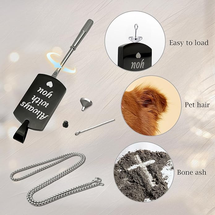 Funnylife Personalized Pet Urn Necklaces for Dog Cat Ashes Custom Photo Text Stainless Steel Cremation Jewelry Pet Loss Memorial Gift