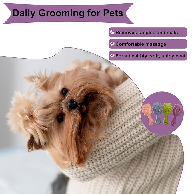 Cloud-Shaped Soft Bristle Puppy Brush for Small Dogs - Yorkie, Shih Tzu, Maltese, and Toy Poodles Grooming Tool with Detachable Lint Comb and Gift Box （Purple）