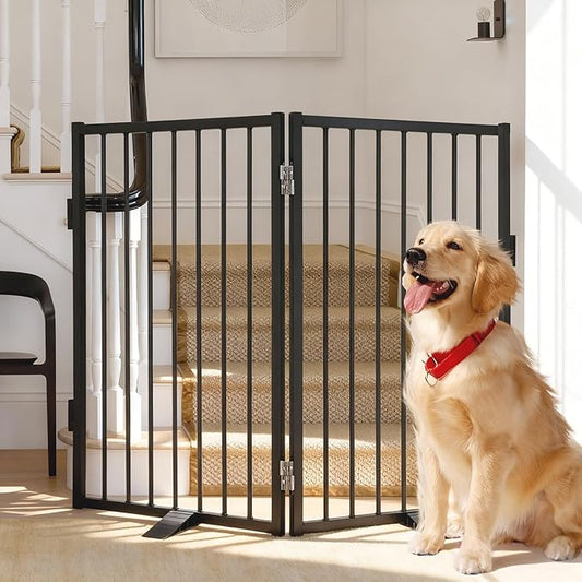 Snagle Paw Metal Freestanding Dog Gate,40” W x 36” H Dog Fence with Support Feet for Doorways, Stairs and Hallways, Portable Pet Gate for Indoor Use (2 Panel, Black)