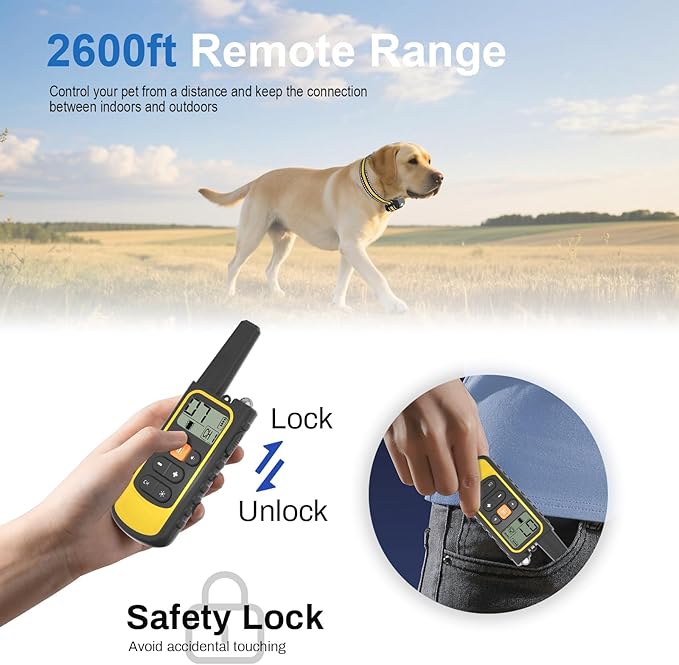 Shock Collar for Dogs - 2600ft Dog Training Collar with Remote, IP67 Waterproof Dog Shock Collar with Remote Control, 3 Modes E-Collars with Beep/Vibration/Safe Shock Collar for Dogs 8-120lbs