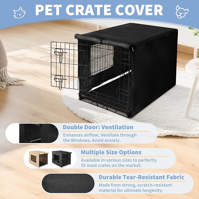 X-ZONE PET 24" Dog Crate Cover for Indoor/Outdoor - Heavy Duty Polyester Pet Kennel Cover Fits for Wire Dog Cage Black
