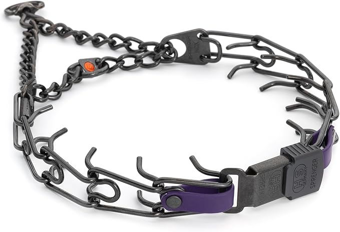 Herm Sprenger Black Stainless Steel Dog Collar with Quick Release ClicLock Buckle and Biothane Insert Training Collar Made in Germany (Violet Purple, 23in x 3.2mm(Neck Size up to19-20in))