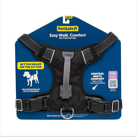 PetSafe Easy Walk Comfort No-Pull Dog Harness - Better Walk Training Harness - Full Body Padded Design - Durable Fabric - 5 Point Adjustable Fit - Everyday Leash Training - Black - Large