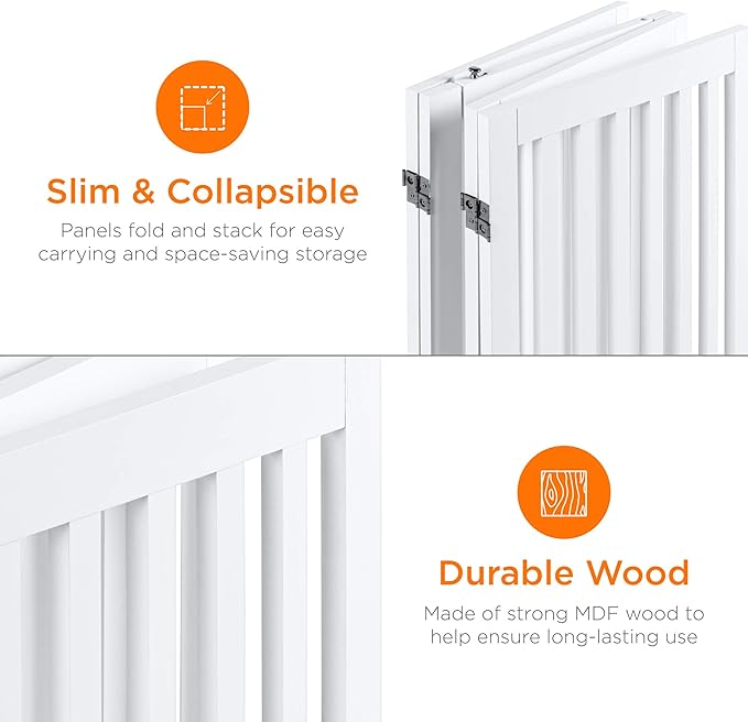 Best Choice Products 31.5in 4-Panel Freestanding Wooden Pet Gate w/Walk Through Door, Adjustable Pen, Support Feet - White