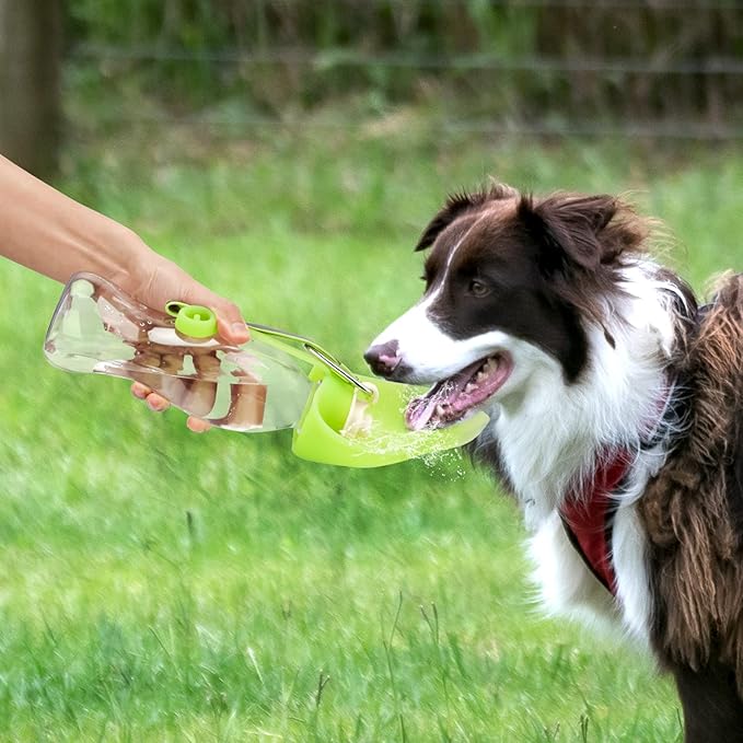 Dog Water Bottle, Portable Pet Water Dispenser Feeder Leak Proof with Drinking Cup Dish Bowl for Outdoor Walking, Hiking, Travel, 20OZ Water Bottle Fit for Small to Large Dogs and Cats Green