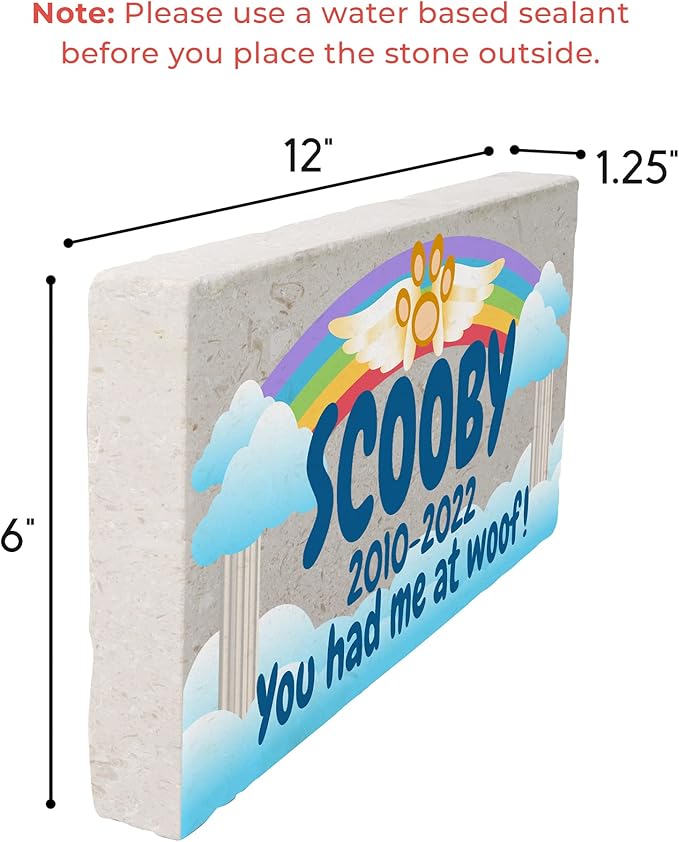 Personalized Pet Memorial Stone, 6x12 Custom Limestone Pet Grave Markers as Keepsake or Pet Remembrance, Thoughtful Pet Loss Gifts for Bereaved Pet Owners, Personalized Memorial Gifts (Scooby)