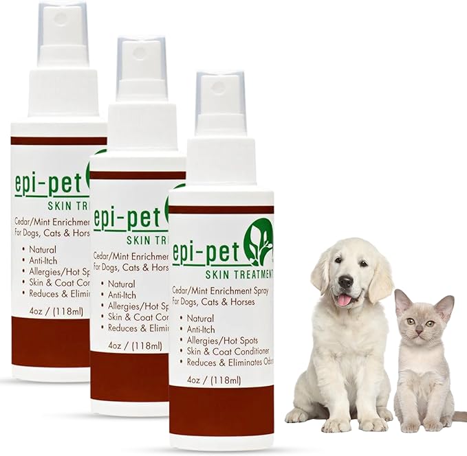 Epi-Pet Veterinary Formulated Dog Hot Spot and Dog Itch Spray, Pet Skin Treatment Spray for Allergies, Deshedding and Redness, Use it as Skin and Coat Conditioner 4 Fl Oz (Pack of 3), Cedar